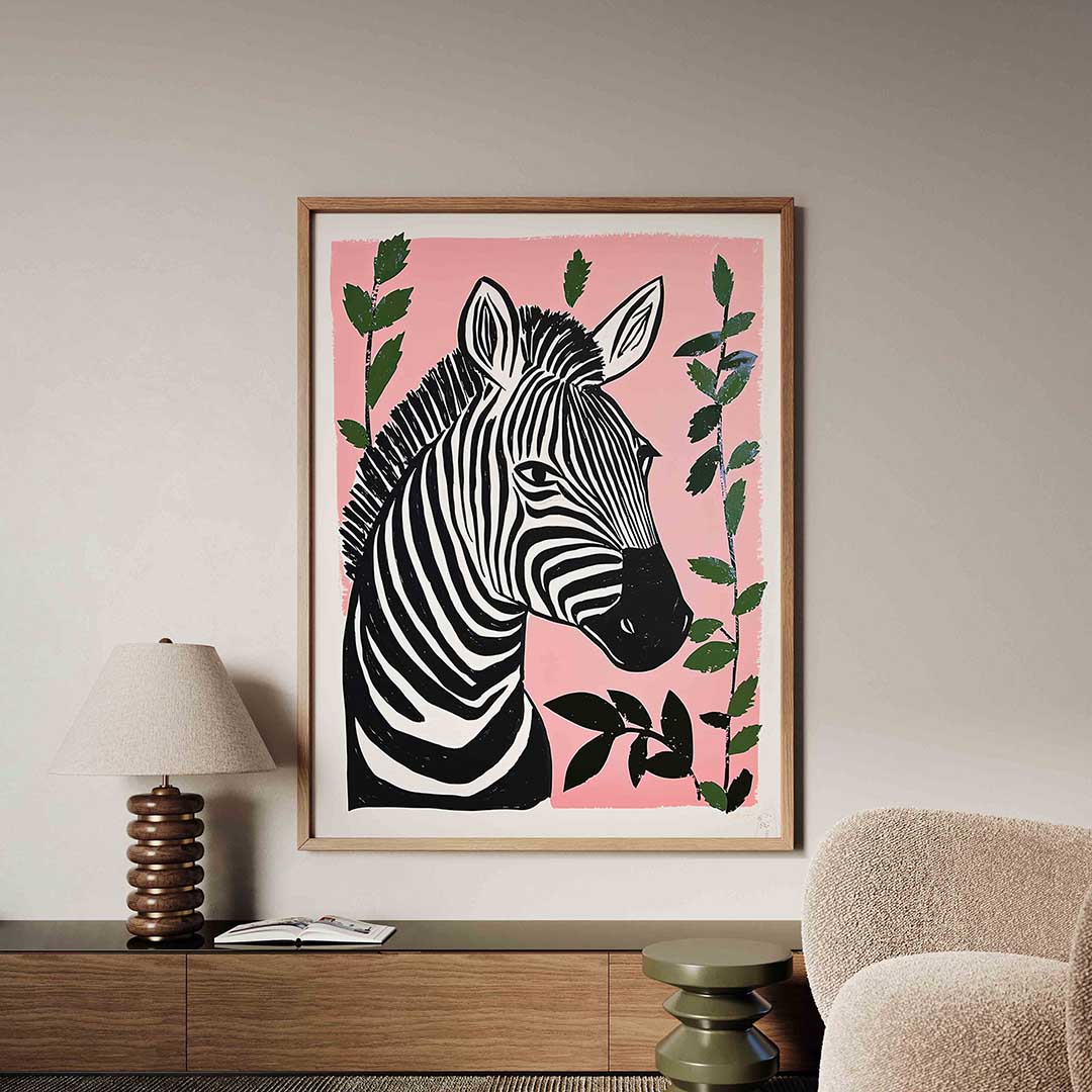 Zebra op roze Poster