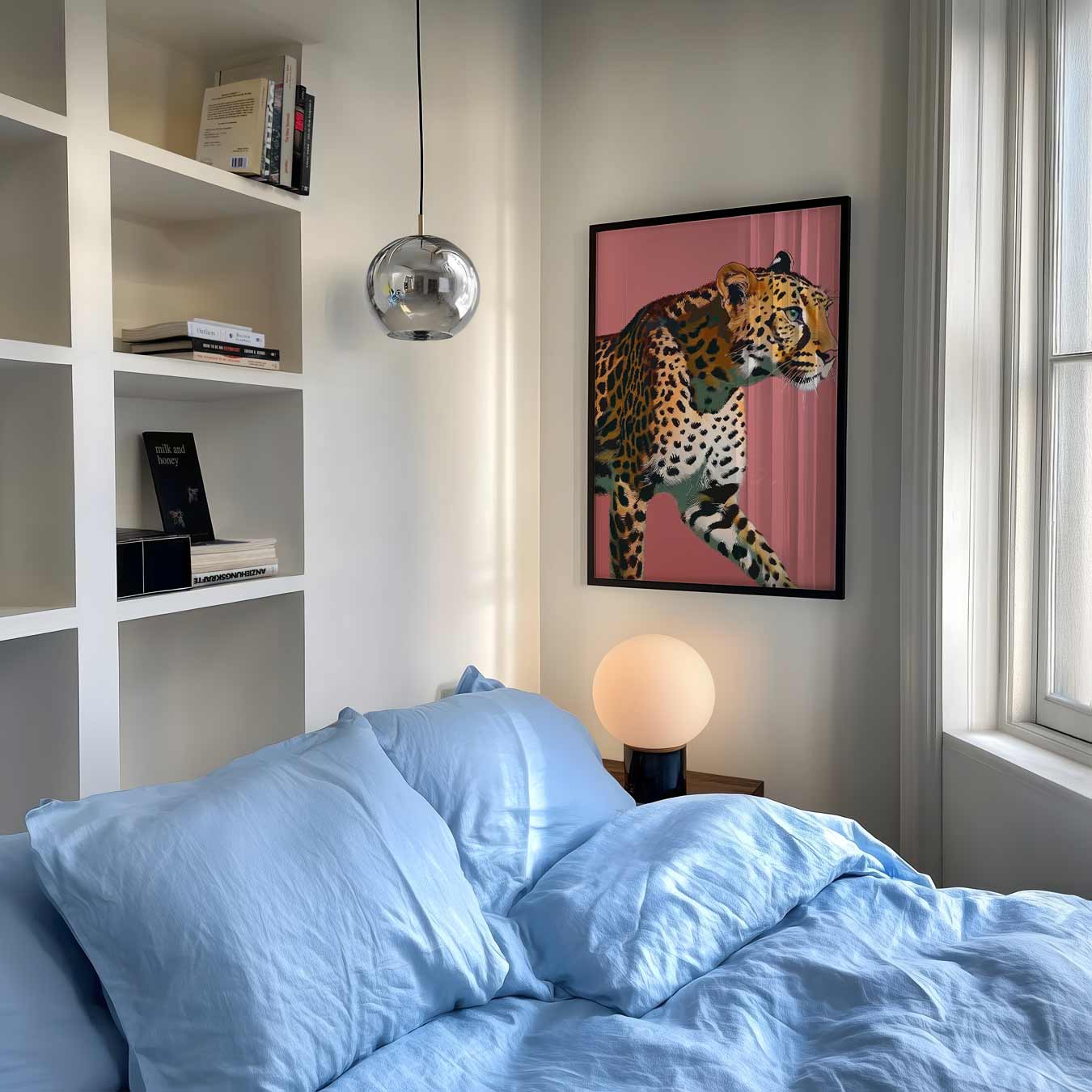 Sierlijke Panter op Roze Achtergrond Poster-WallArtistic