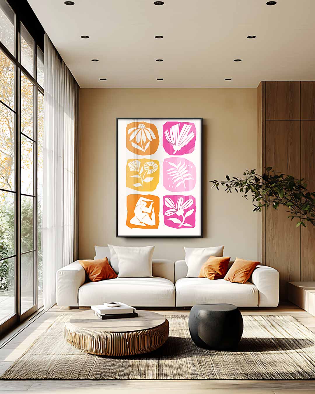 Vrolijke Bloemen en Figuren Kunstwerk-canvas-dibond-plexiglas-wanddecoratie-WallArtistic