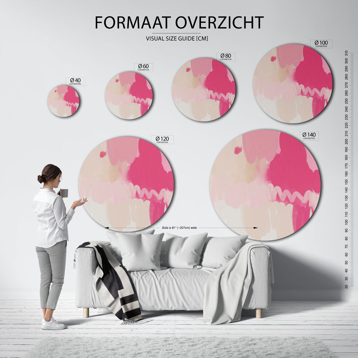 Roze en beige vormen Muurcirkel