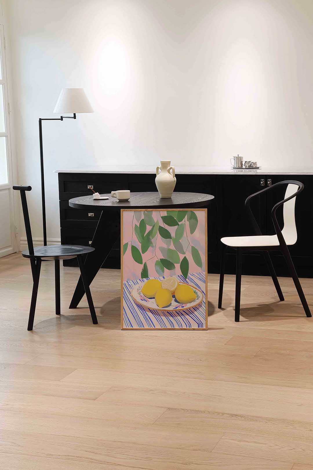 Citroenen op gestreept tafelkleed Poster