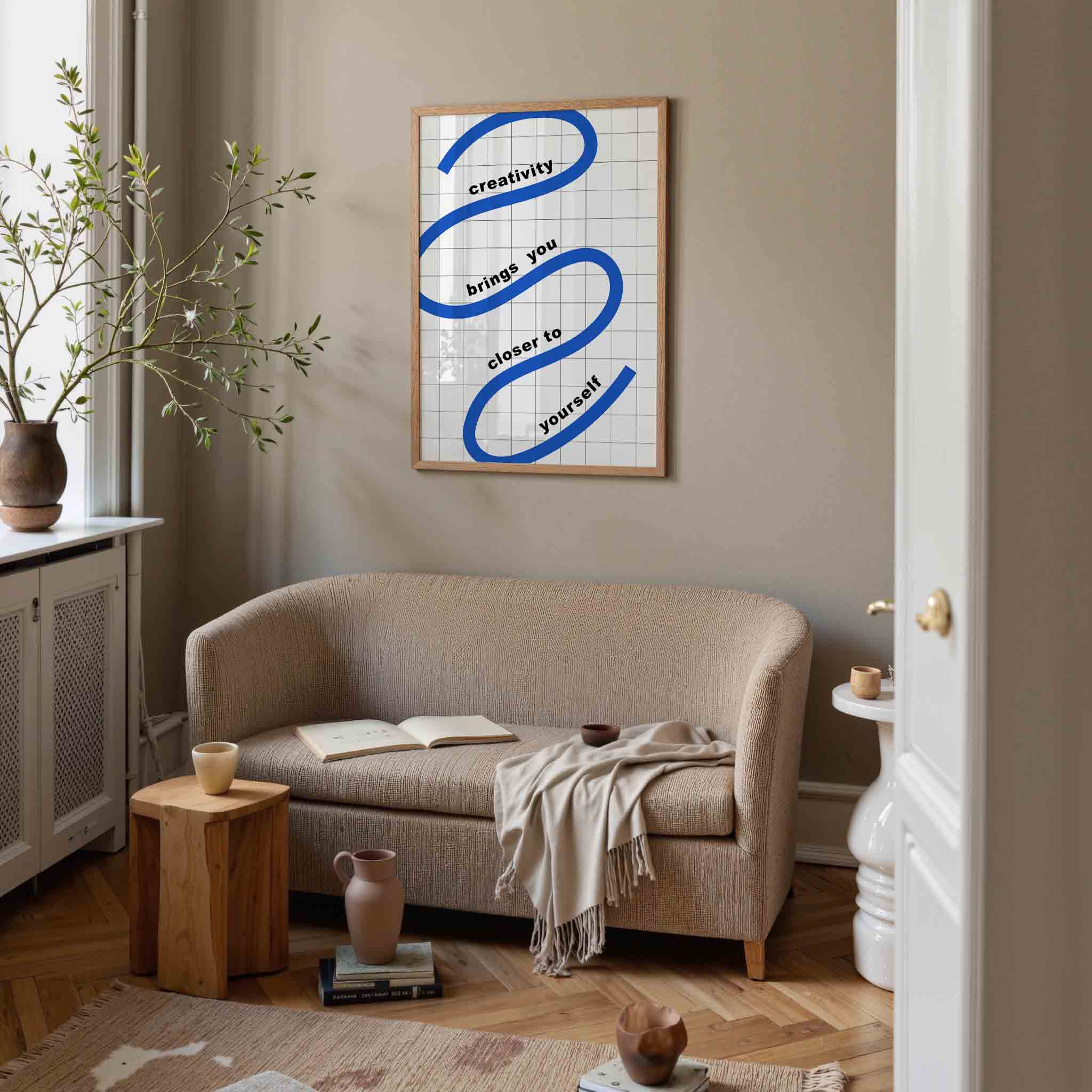 Creatieve blauwe lijn Poster