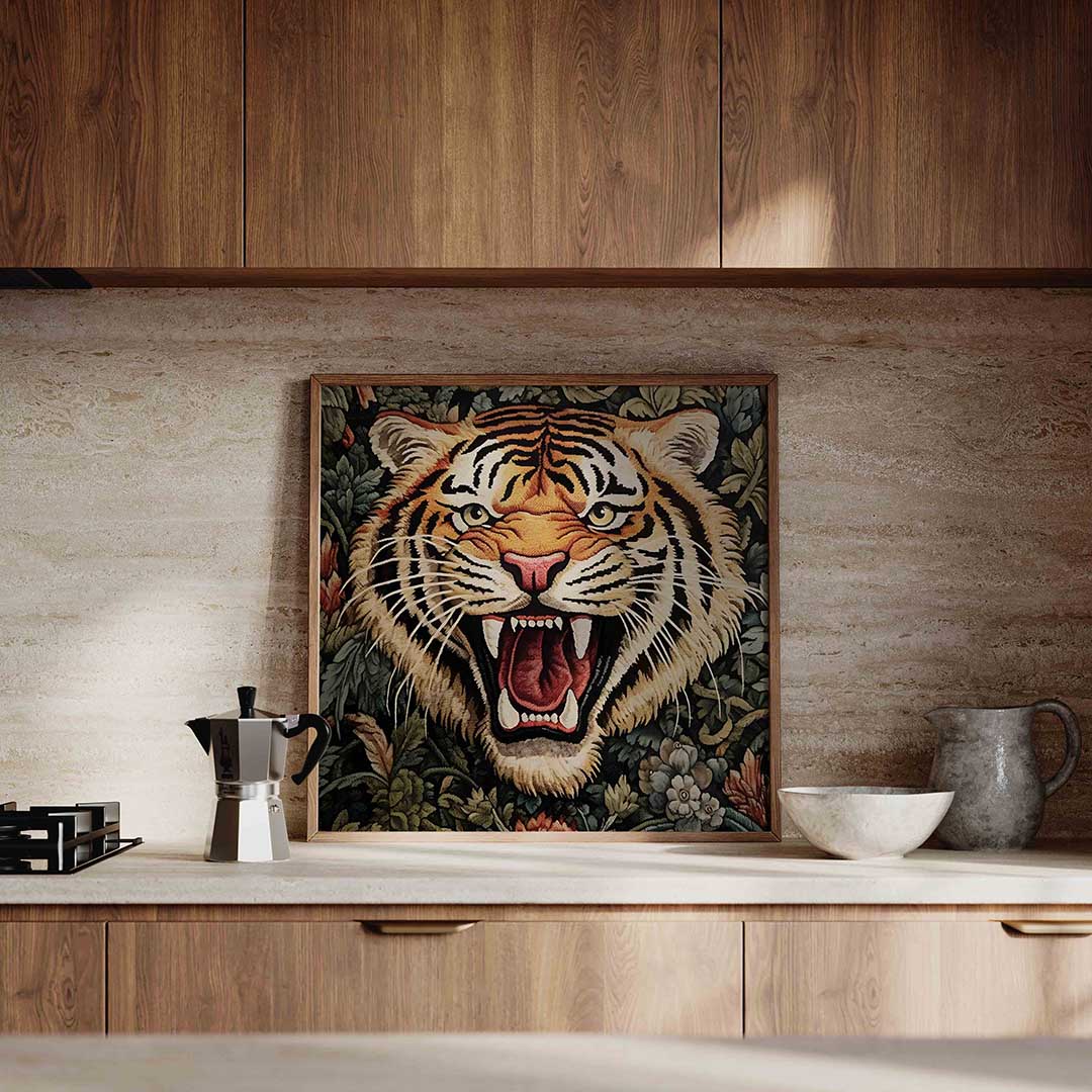 Tijger met bloemen Poster