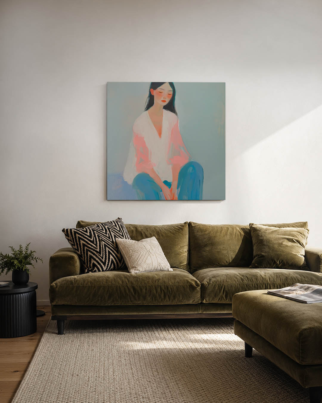 Dromerige vrouwenzitting Kunstwerk