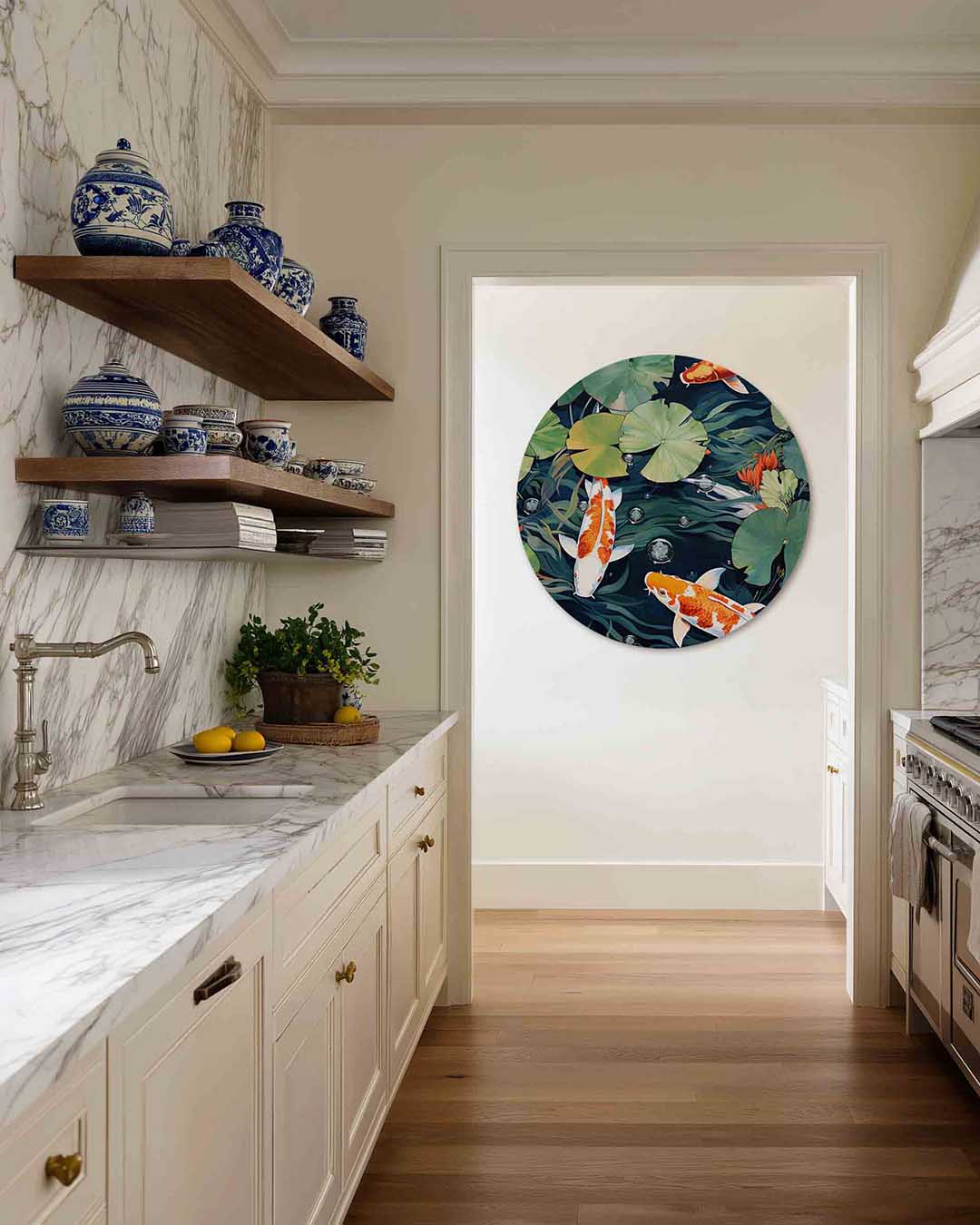 Koi vissen en waterlelies Muurcirkel