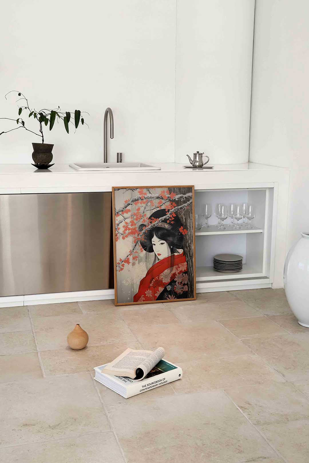 Vrouw met rode kimono Poster