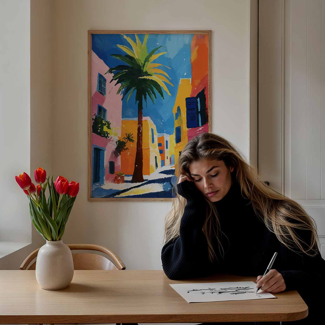 Kleurrijke Straat met Palmbomen Poster-WallArtistic