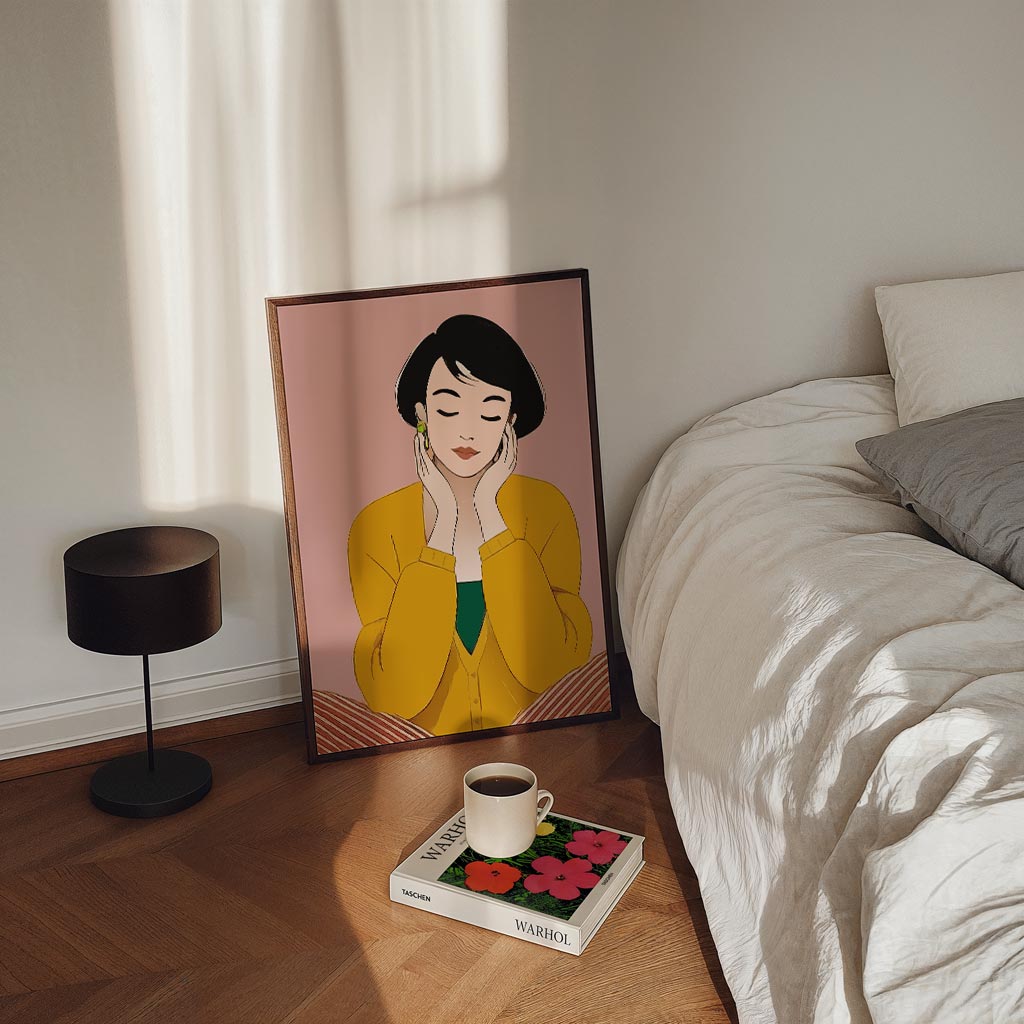 Dromerige Dame in Okergeel Poster-WallArtistic