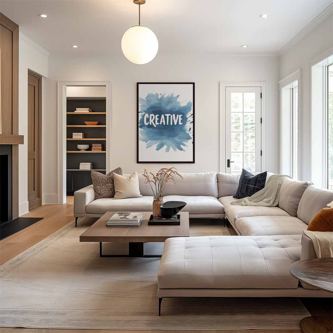 Creatieve Blauwe Verfspetters Kunstwerk-canvas-dibond-plexiglas-wanddecoratie-WallArtistic