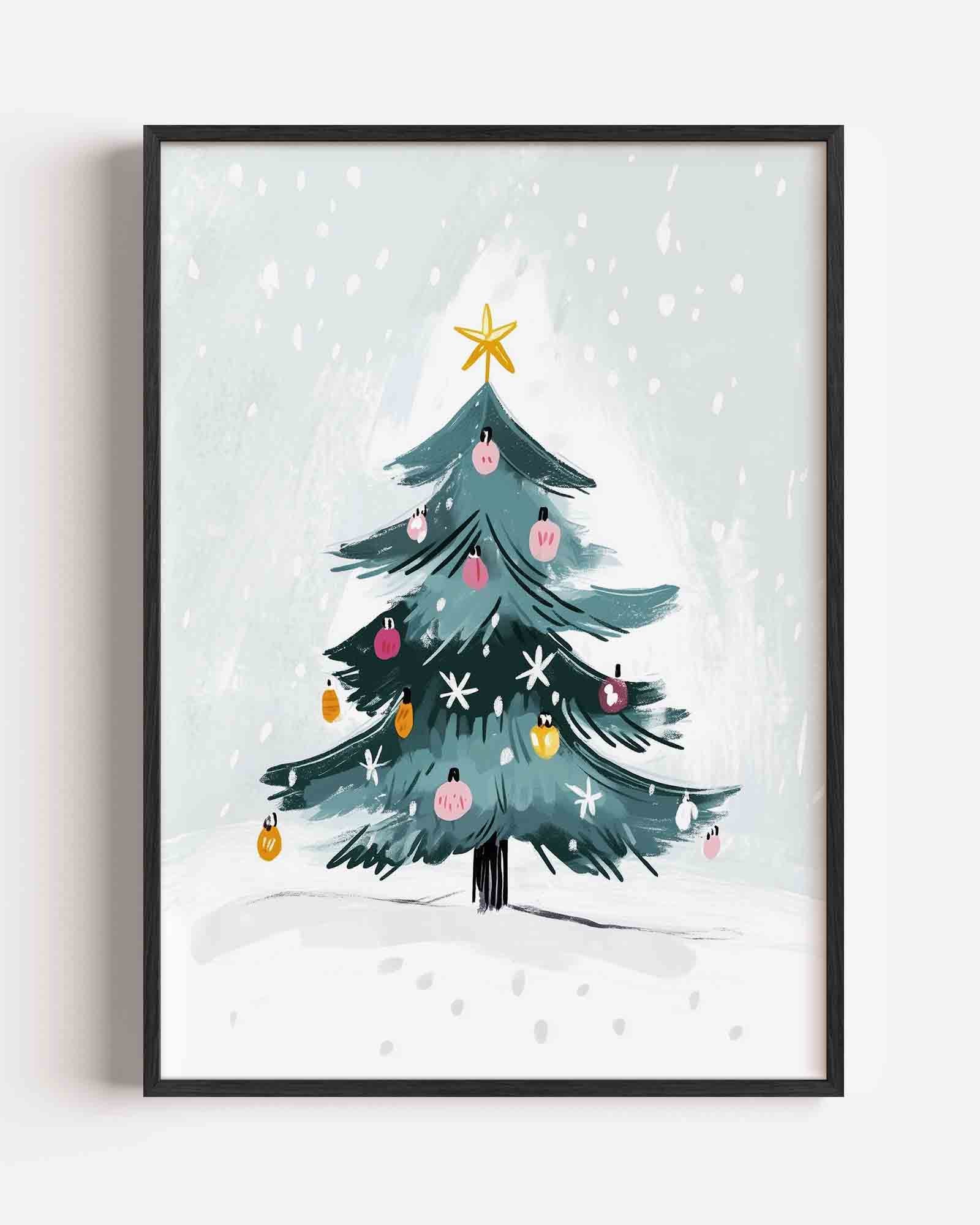 Kerstboom met sneeuw Poster