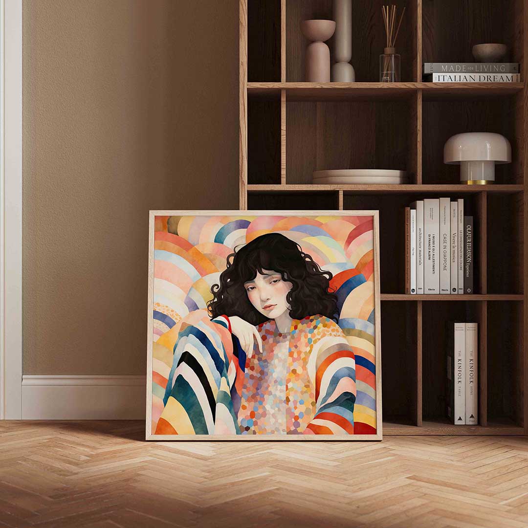 Vrouw met kleurrijke achtergrond Poster