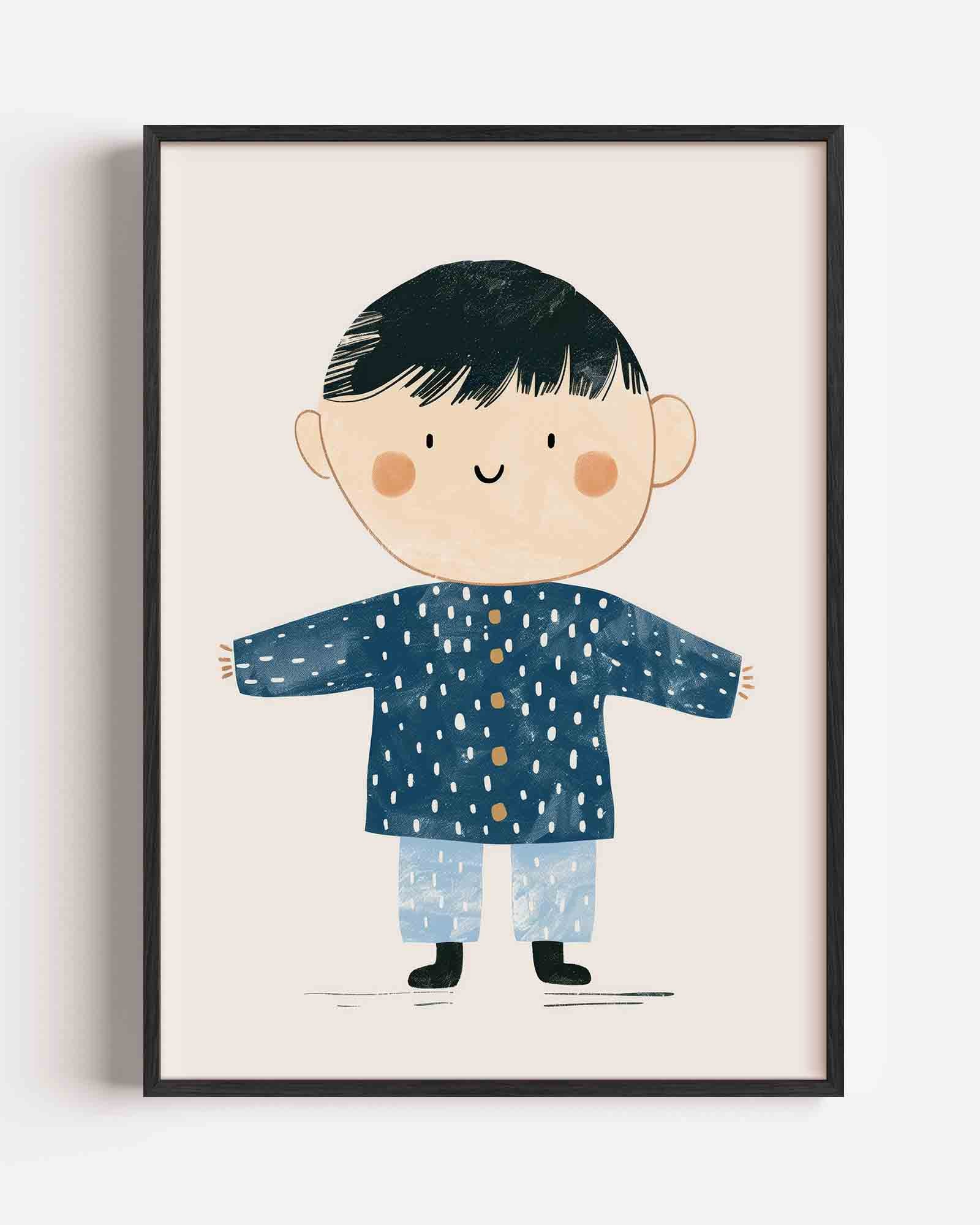 Jongen in blauwe jas Poster