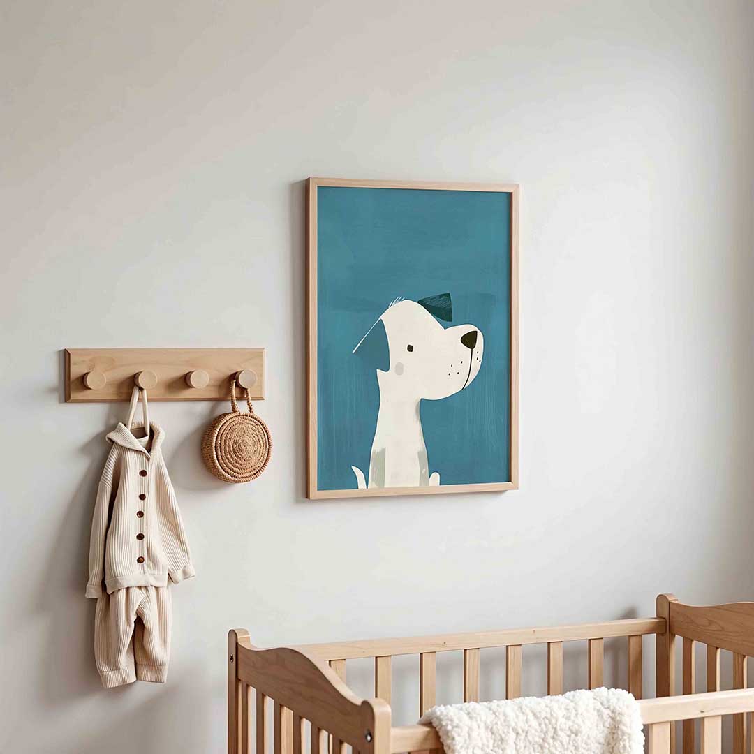 Hond met blauwe achtergrond Poster