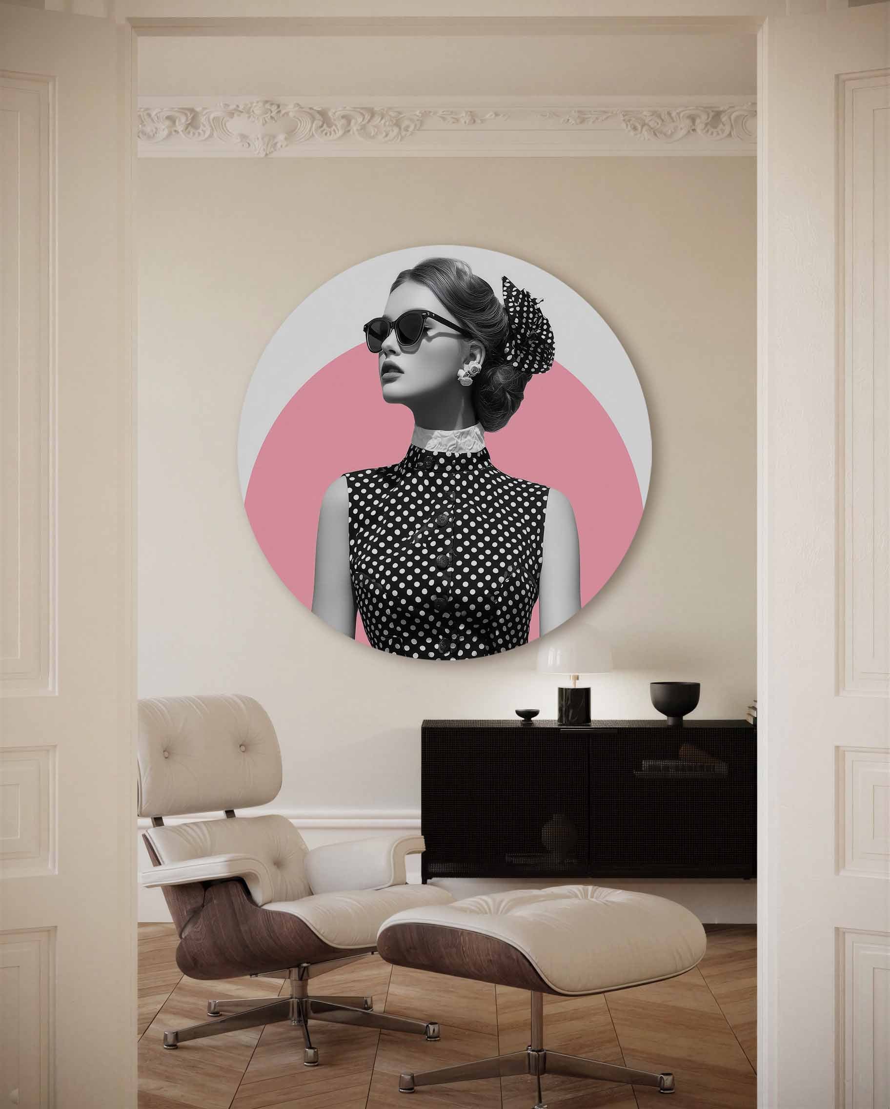 Retro dame met zonnebril Muurcirkel