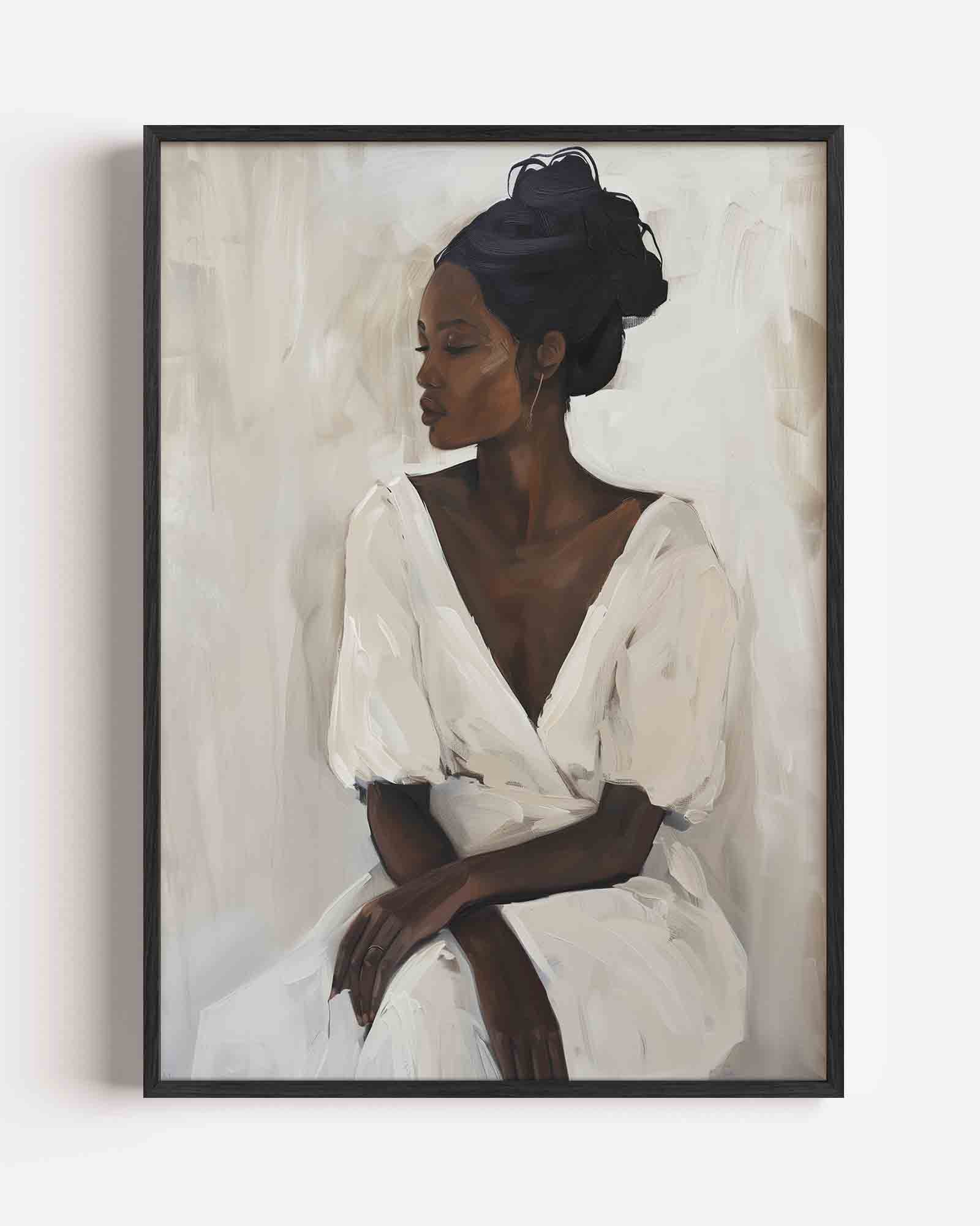Vrouw in witte jurk Poster