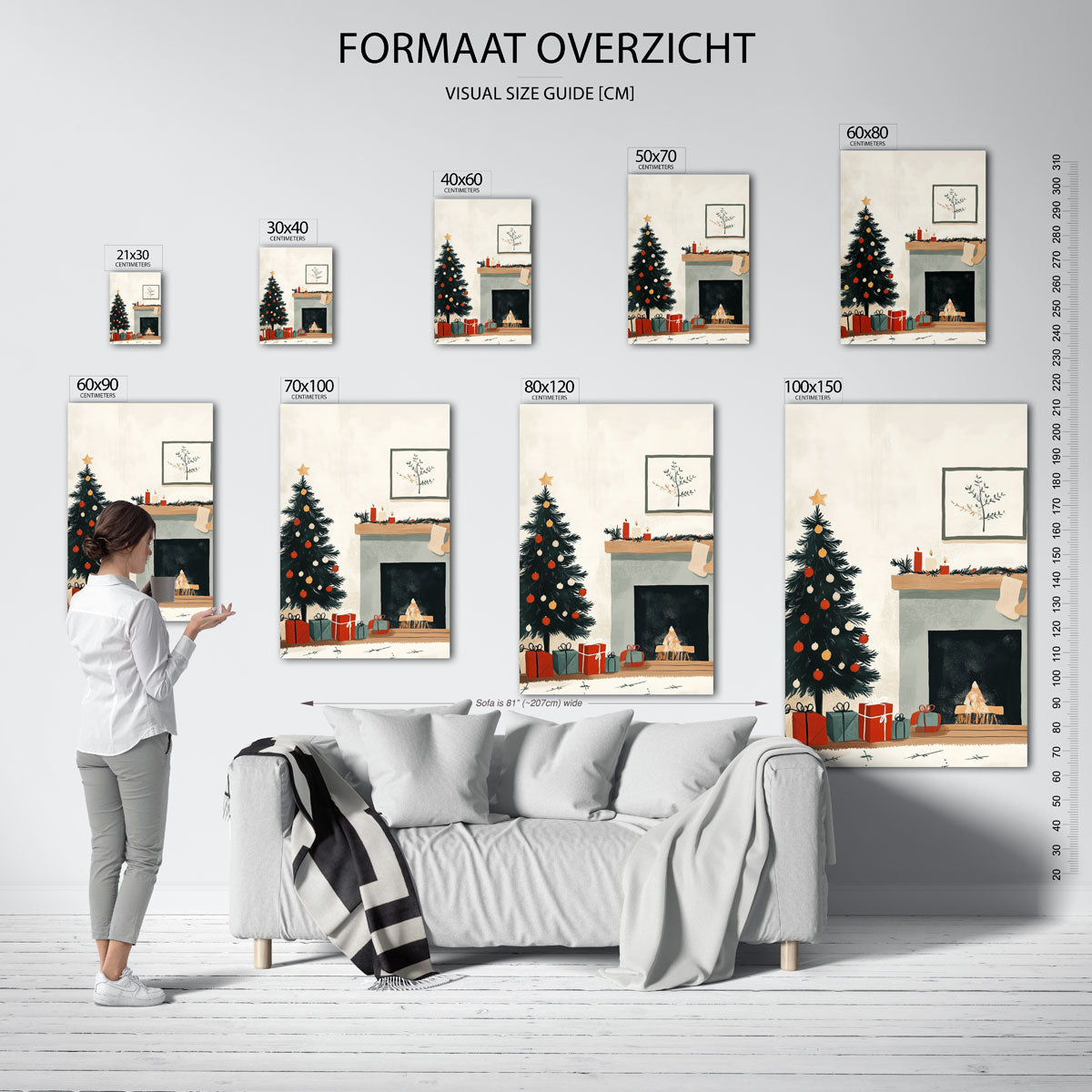 Kerstboom en open haard Poster