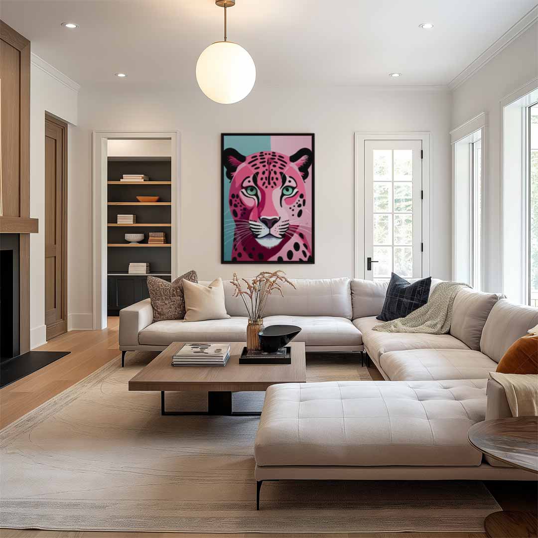 Kleurrijke Luipaard Expressie Kunstwerk-canvas-dibond-plexiglas-wanddecoratie-WallArtistic