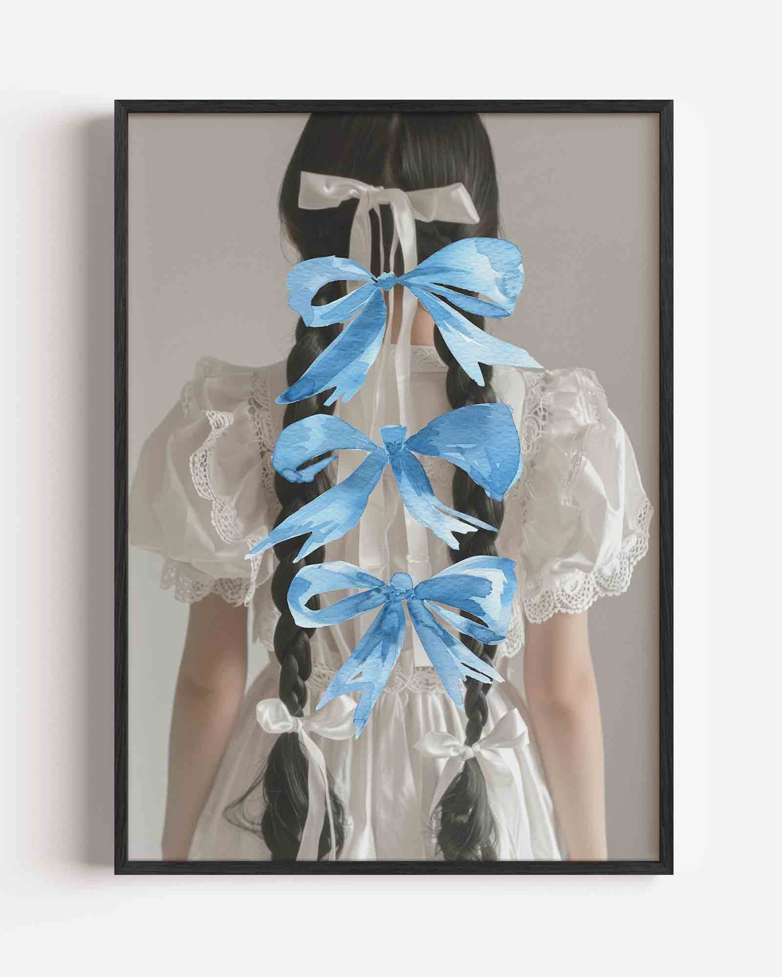 Blauwe strikken op vlechten Poster