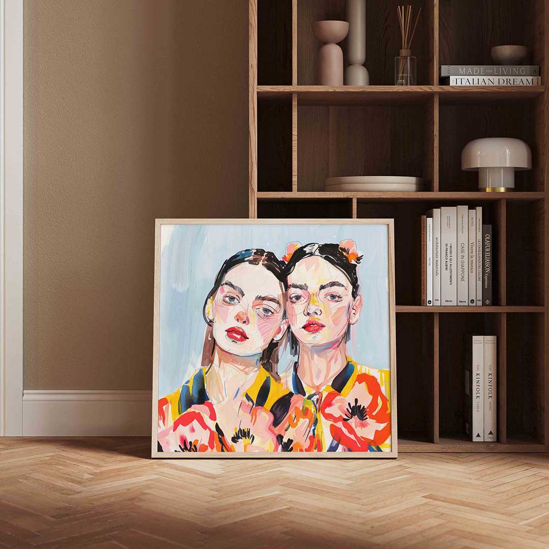 Twee figuren met bloemen Poster