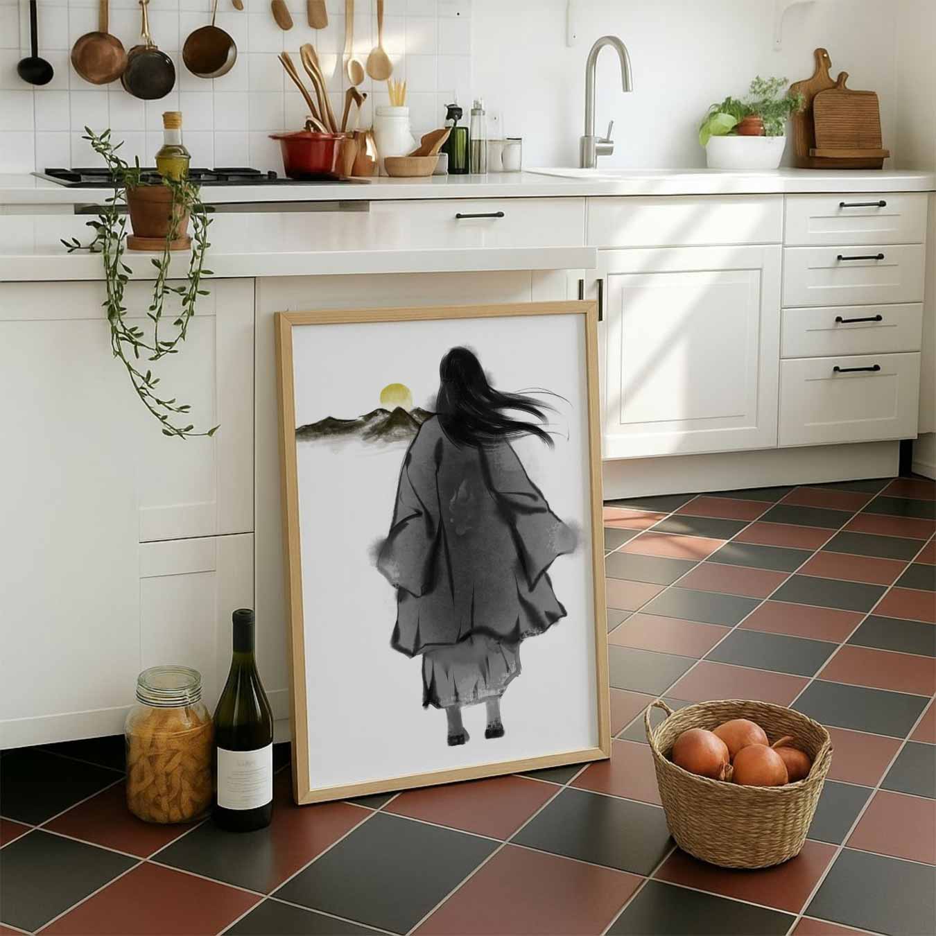 Vrouw met Kimono bij Zonsondergang Poster-WallArtistic