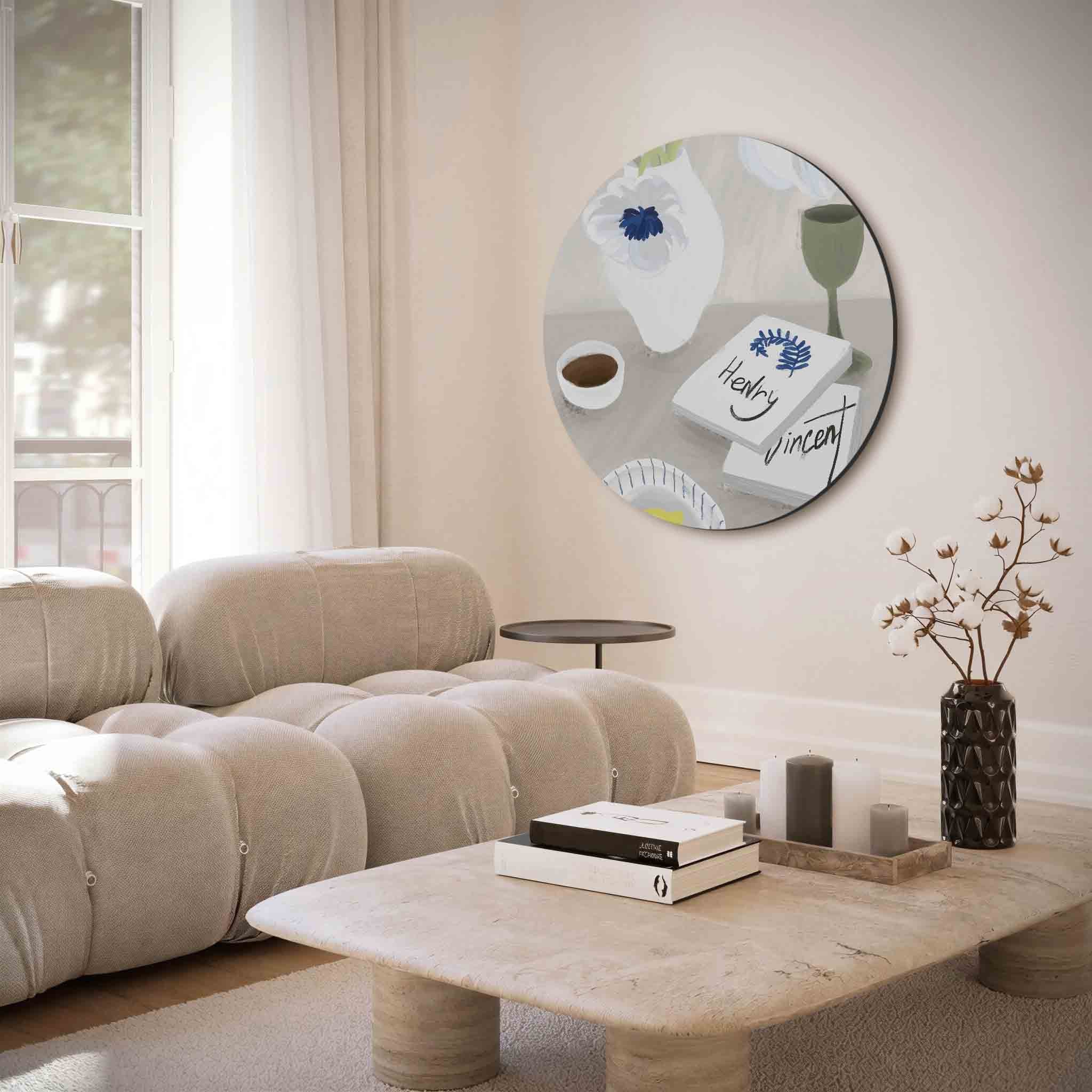Stilleven met bloemen en boeken Muurcirkel