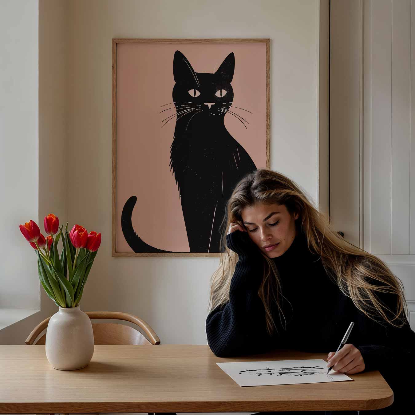 Stijlvolle Kat op Zachte Achtergrond Poster-WallArtistic