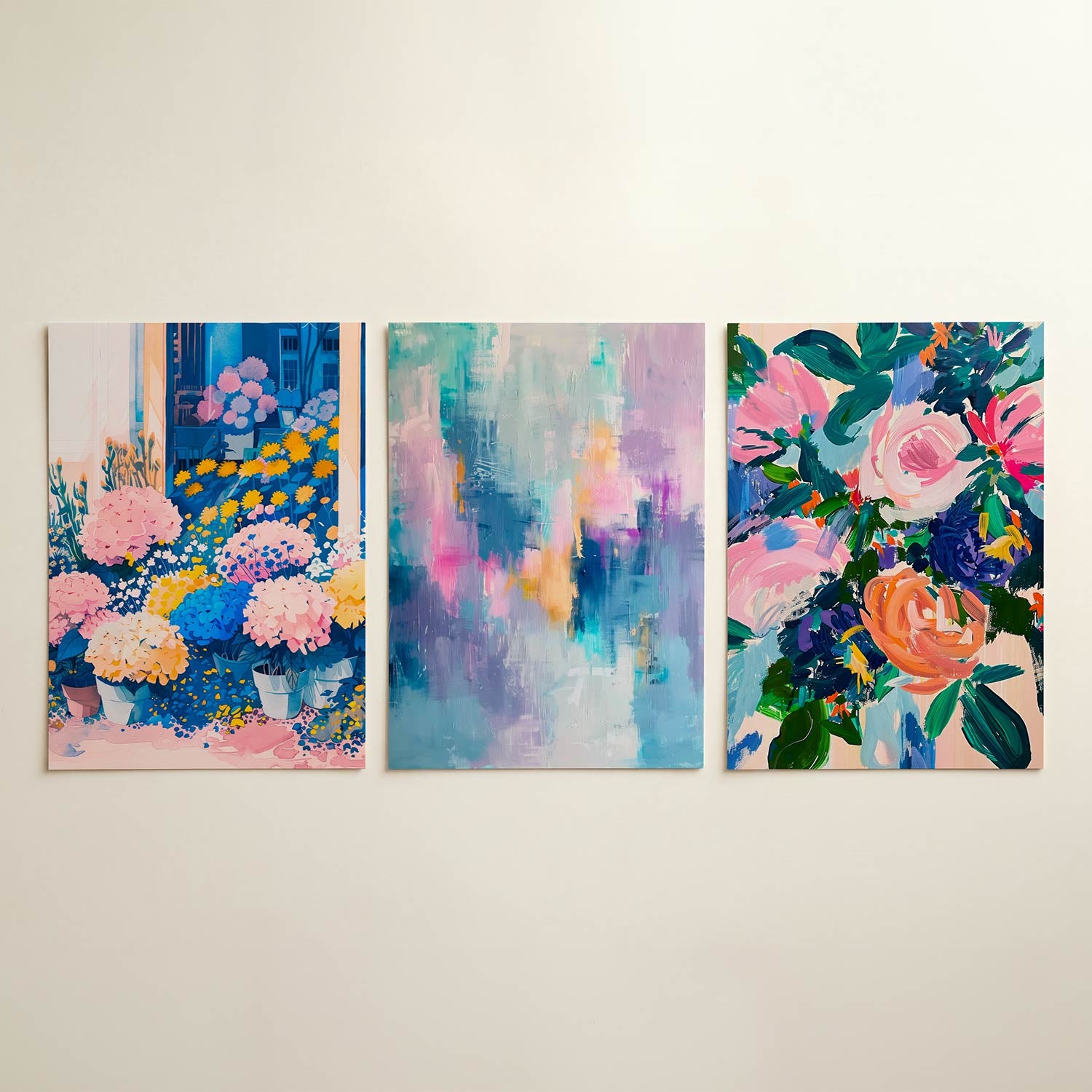 Bloemrijke kleurvlakken Posterset