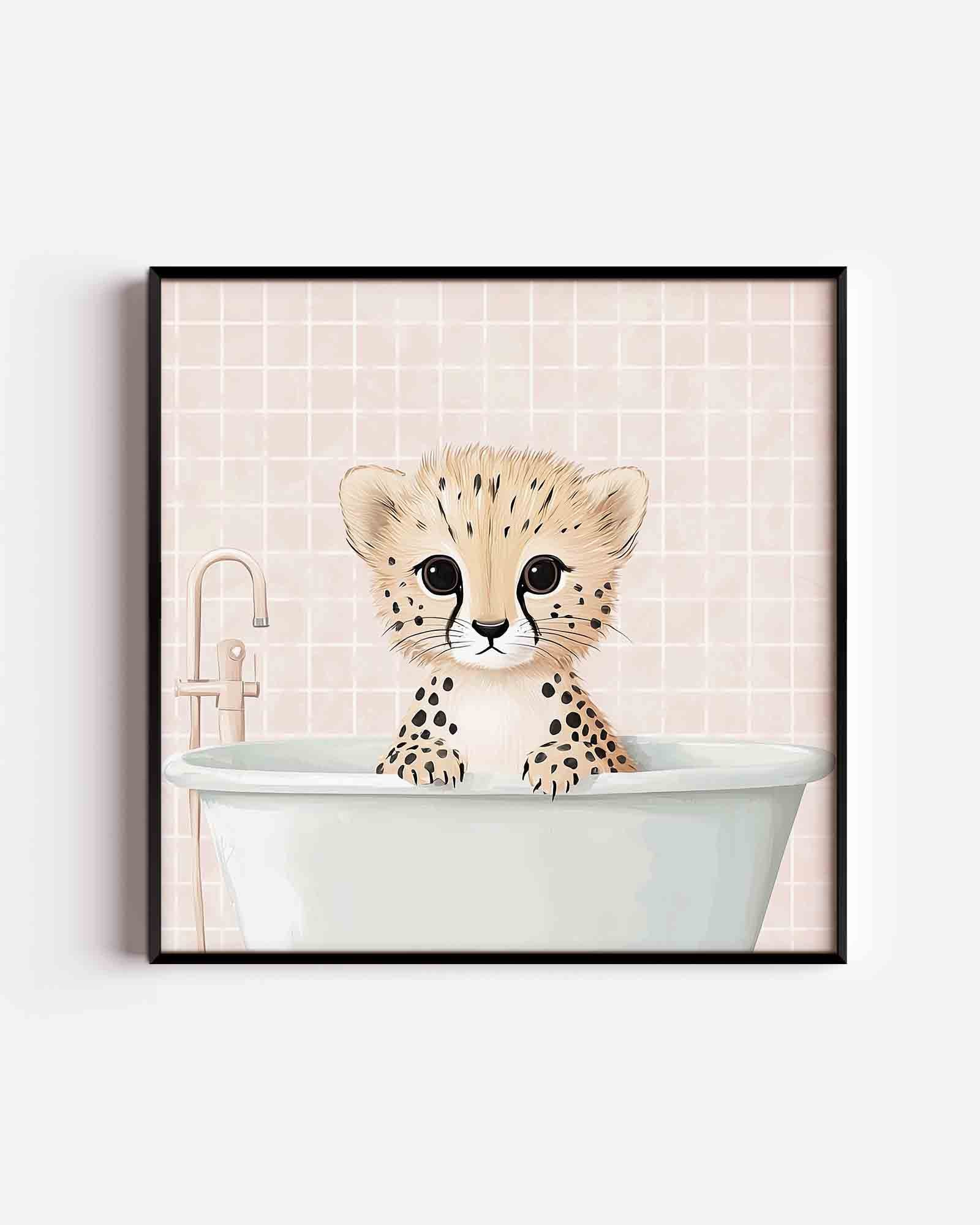 Jonge cheetah in bad Poster