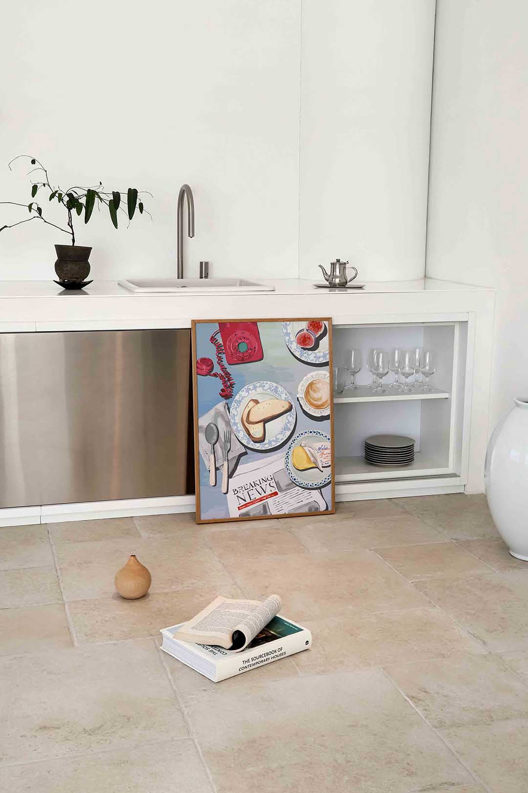 Ontbijttafel met telefoon Poster
