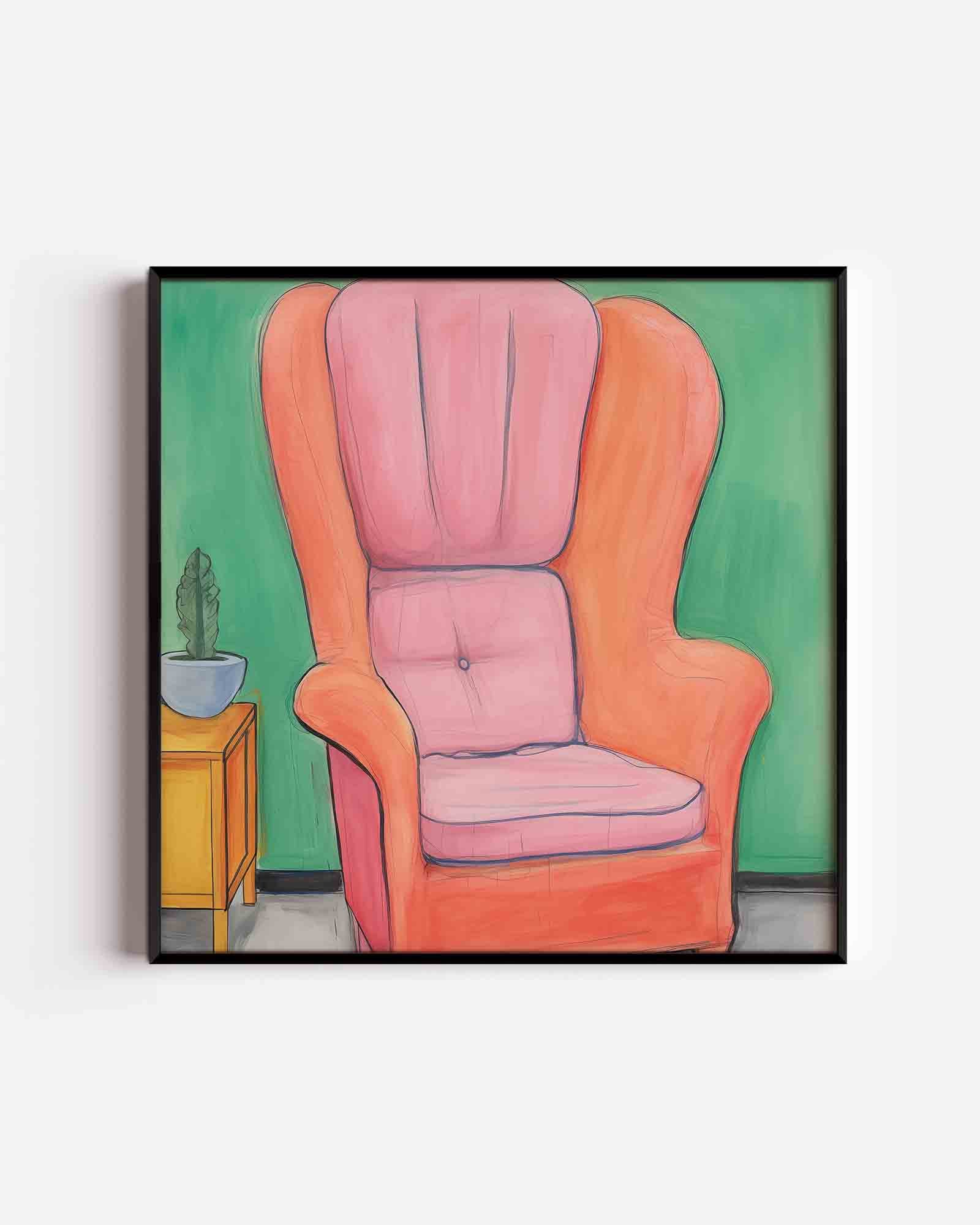 Roze fauteuil en groene muur Poster