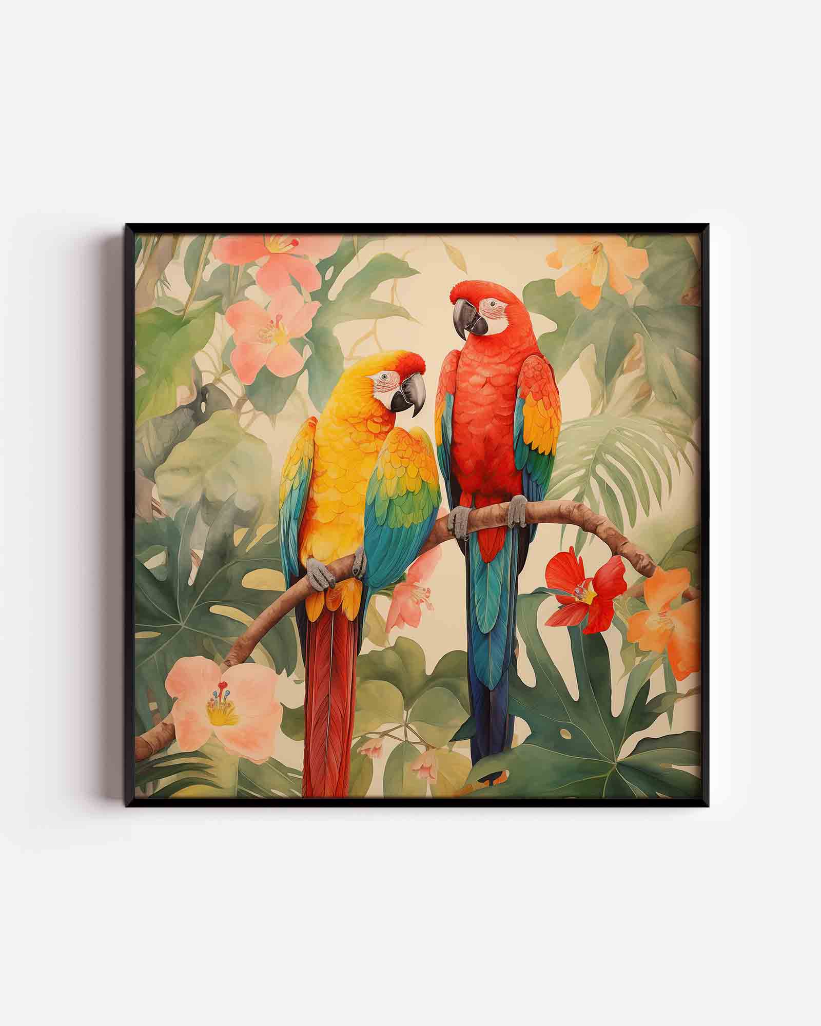 Papegaaien en bloemen Poster
