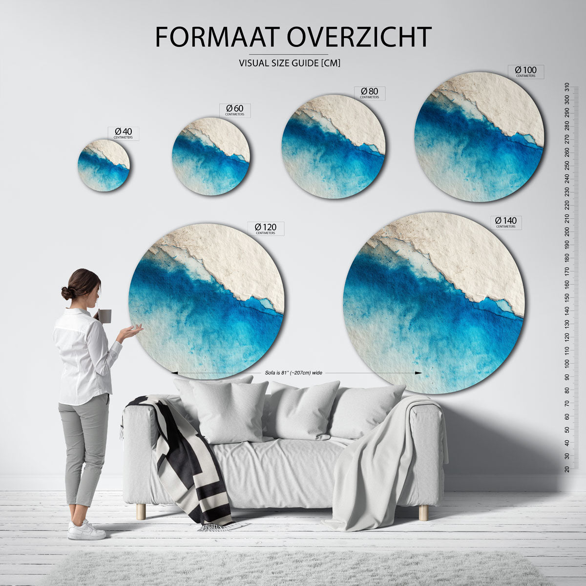 Blauwe en beige Muurcirkel