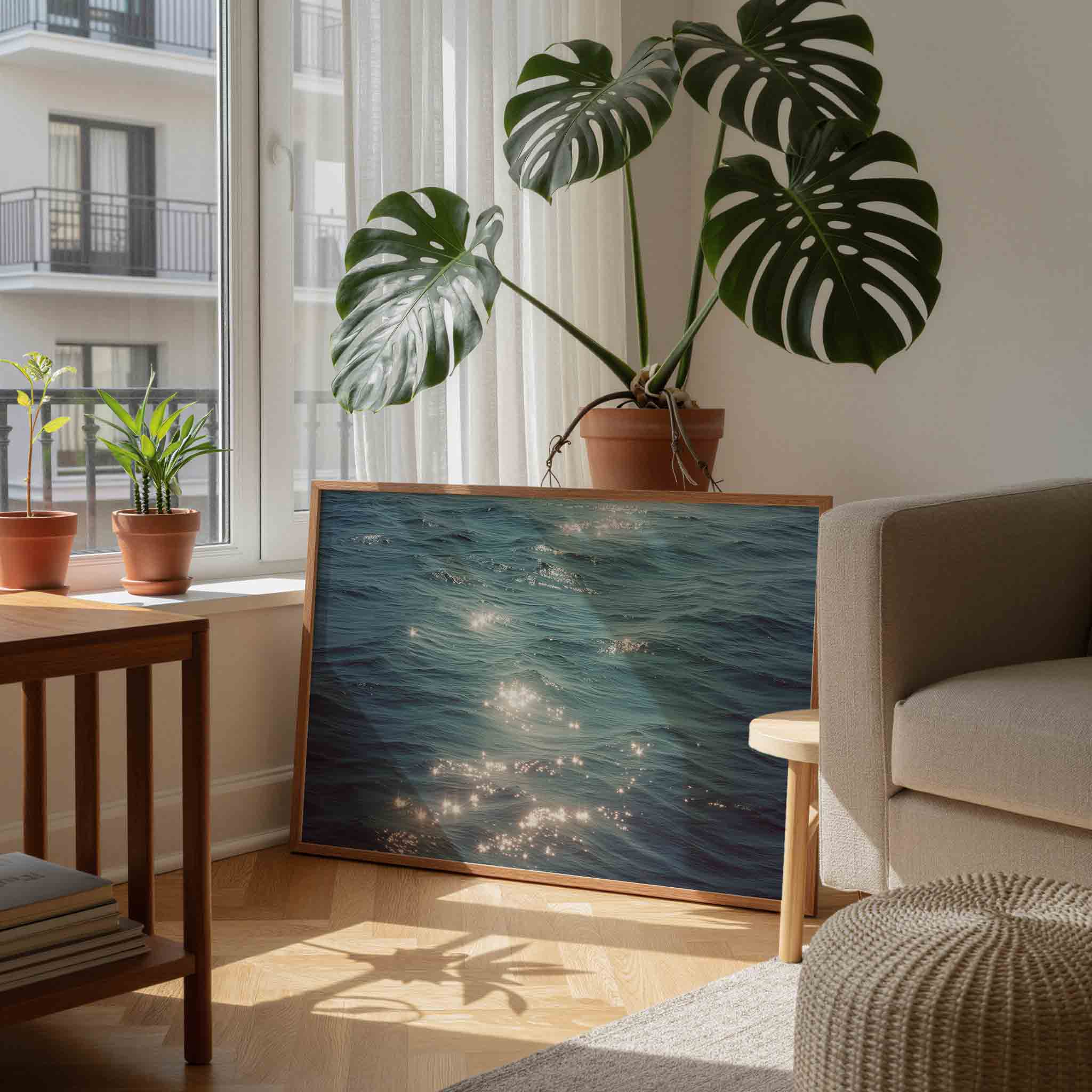 Golvend water met lichtreflecties Poster