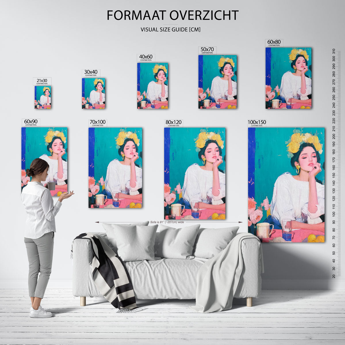 Vrouw met bloemenkrans Poster