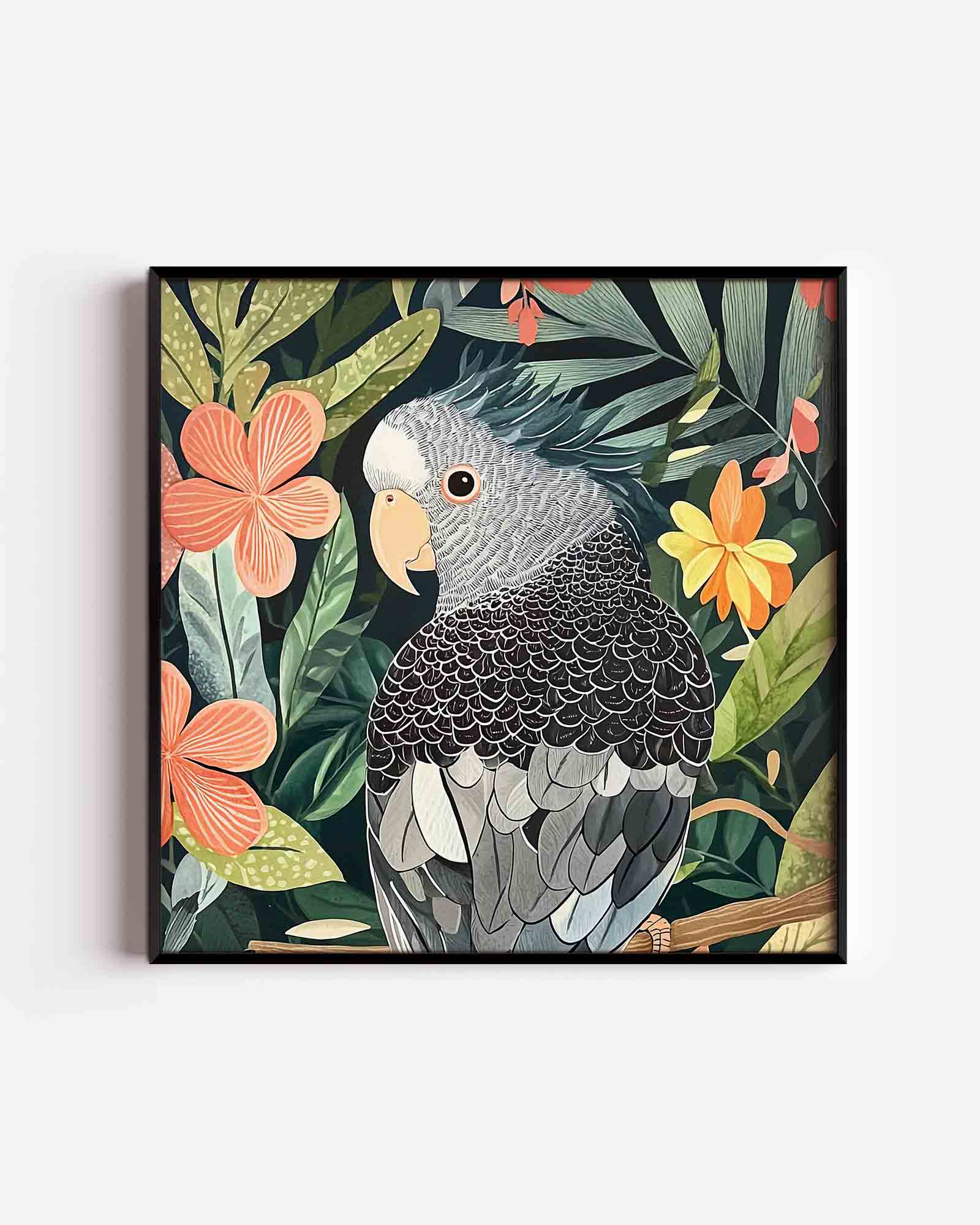 Papegaai en bloemen Poster