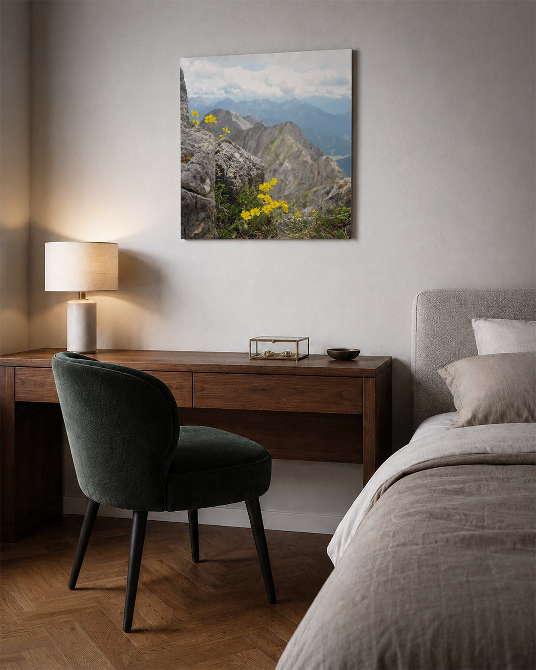 Bergbloemen en rotsen Kunstwerk