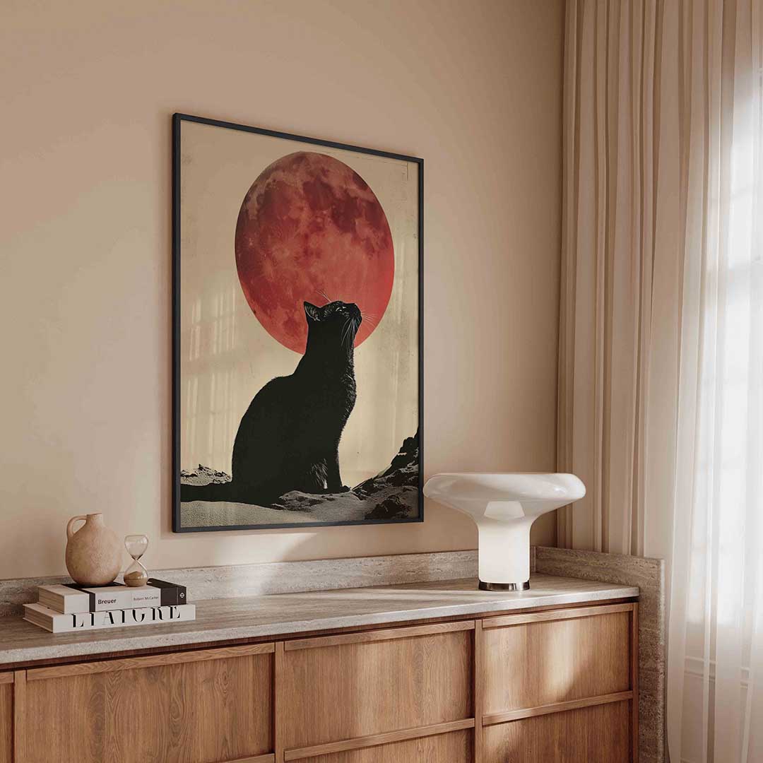 Kat en rode maan Poster