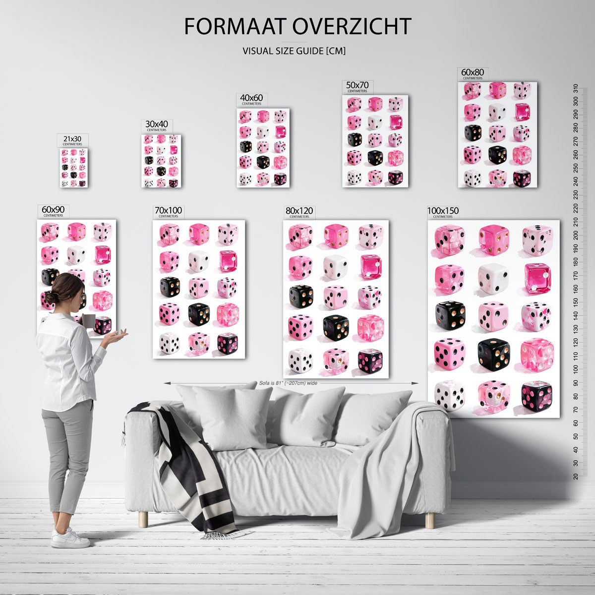 Dobbelstenen in roze en zwart Poster