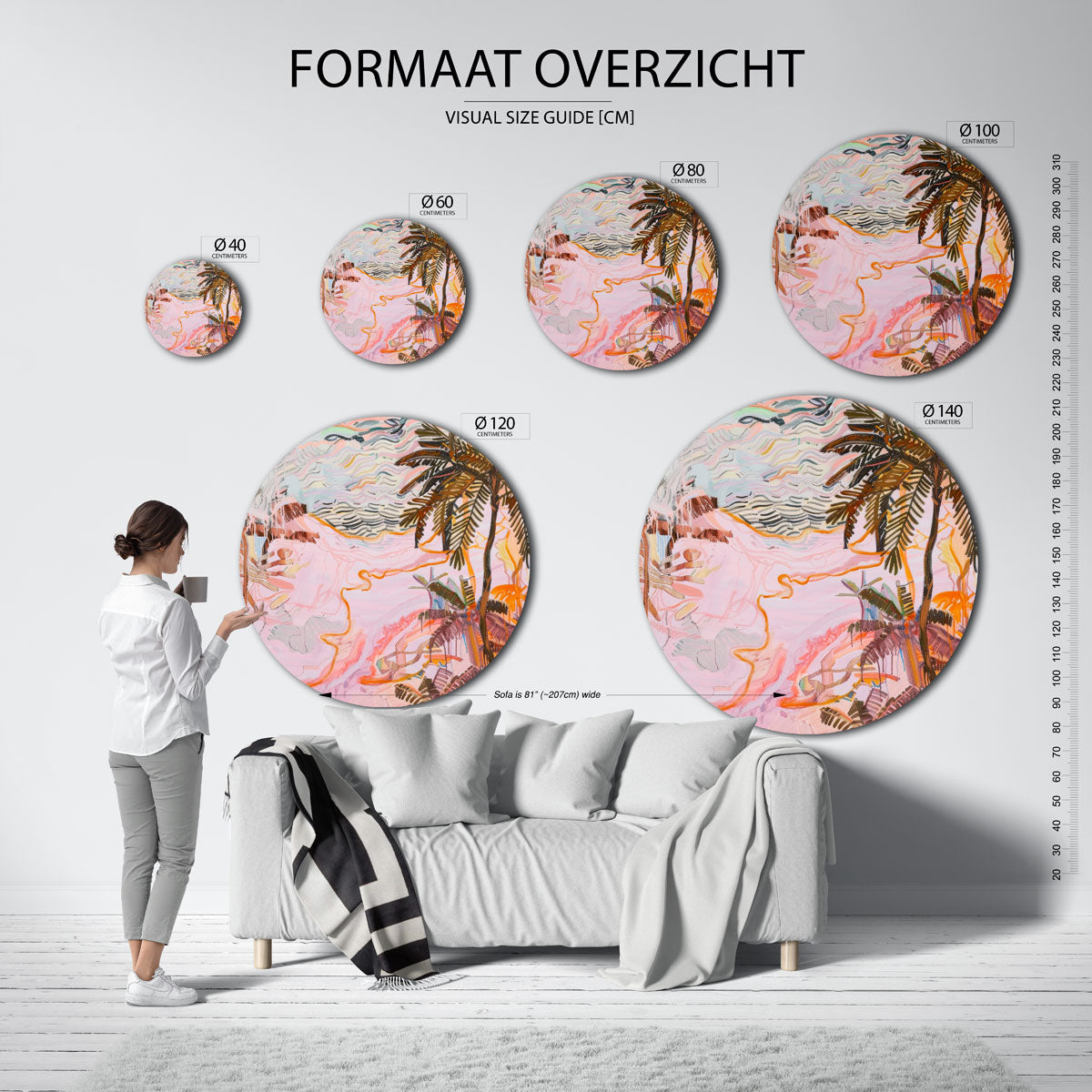 Palmbomen en golvende lijnen Muurcirkel