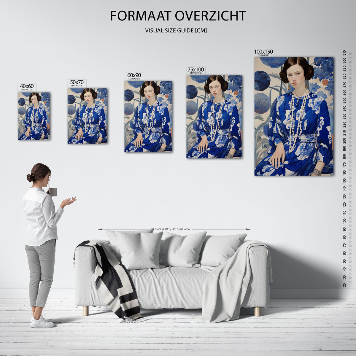 Vrouw in blauwe jurk Kunstwerk