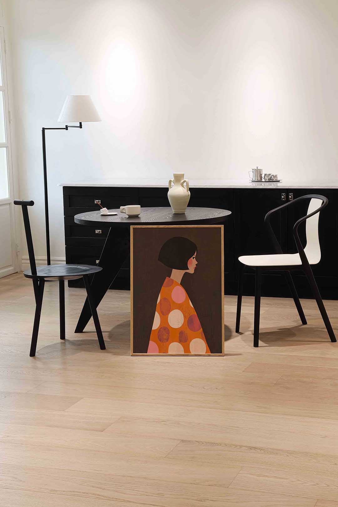 Vrouw met stippenjas Poster