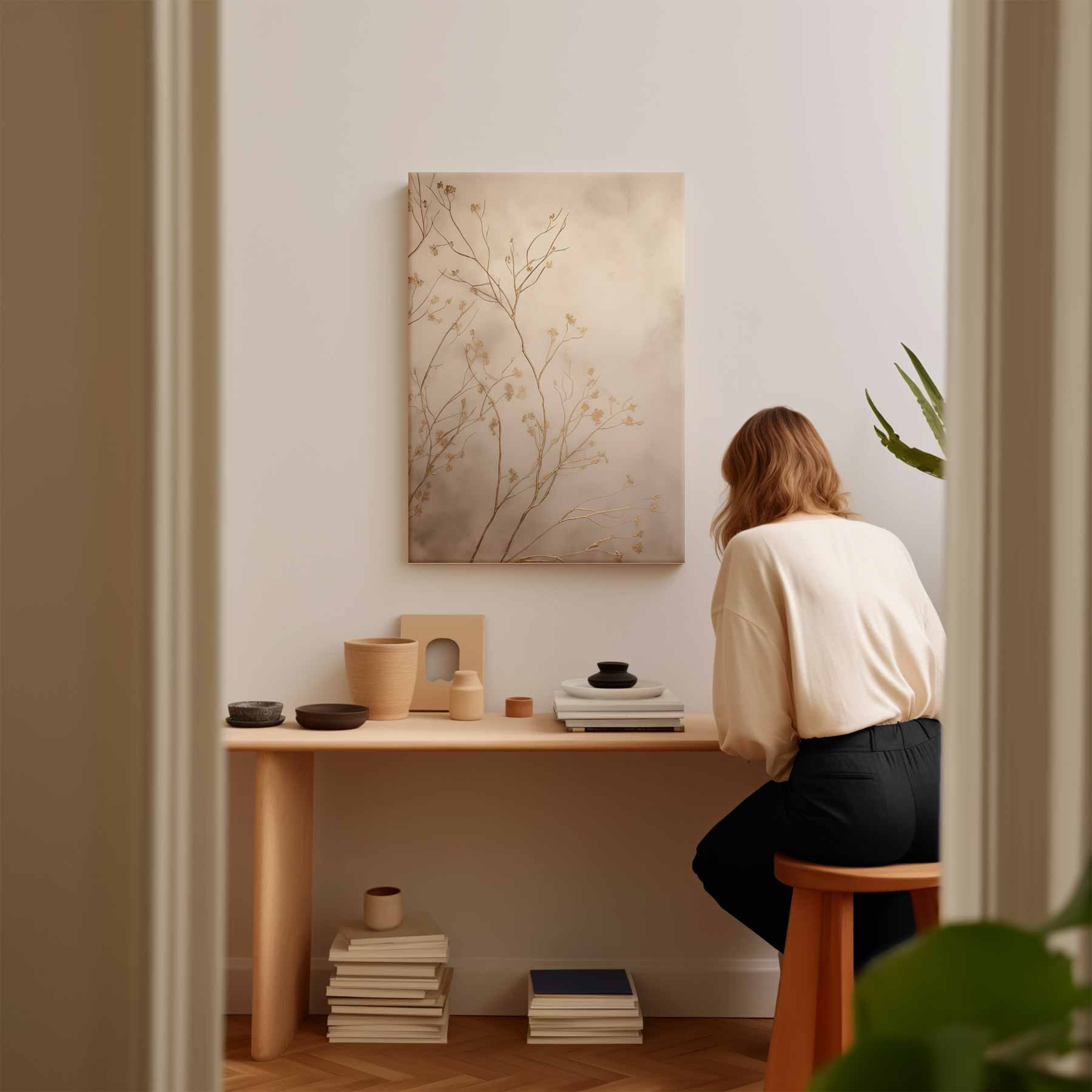 Gouden Takken in Mist Kunstwerk-canvas-dibond-plexiglas-wanddecoratie-WallArtistic