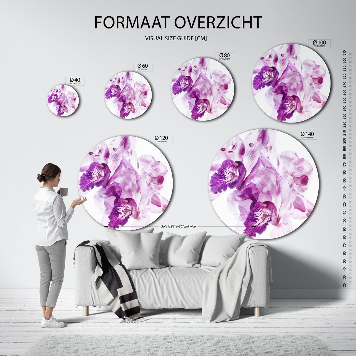 Paarse orchideeën Muurcirkel