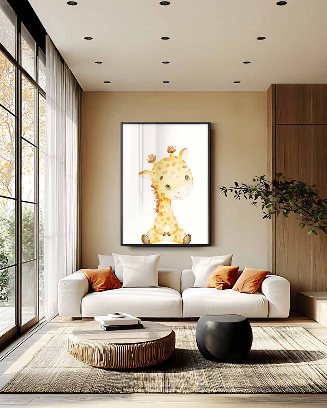 Schattige Giraf Illustratie Kunstwerk-canvas-dibond-plexiglas-wanddecoratie-WallArtistic