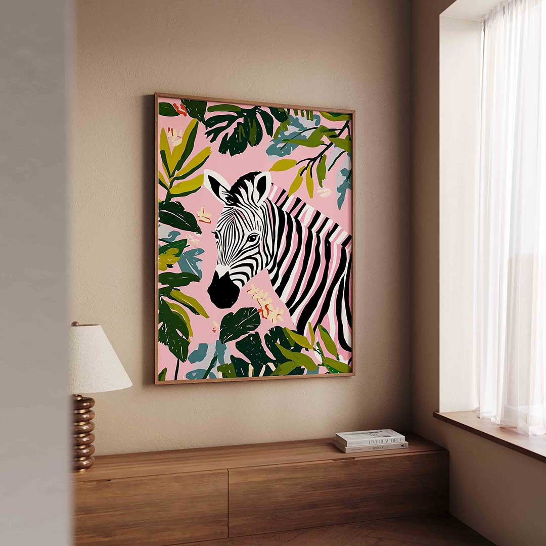 Zebra en bladeren Poster
