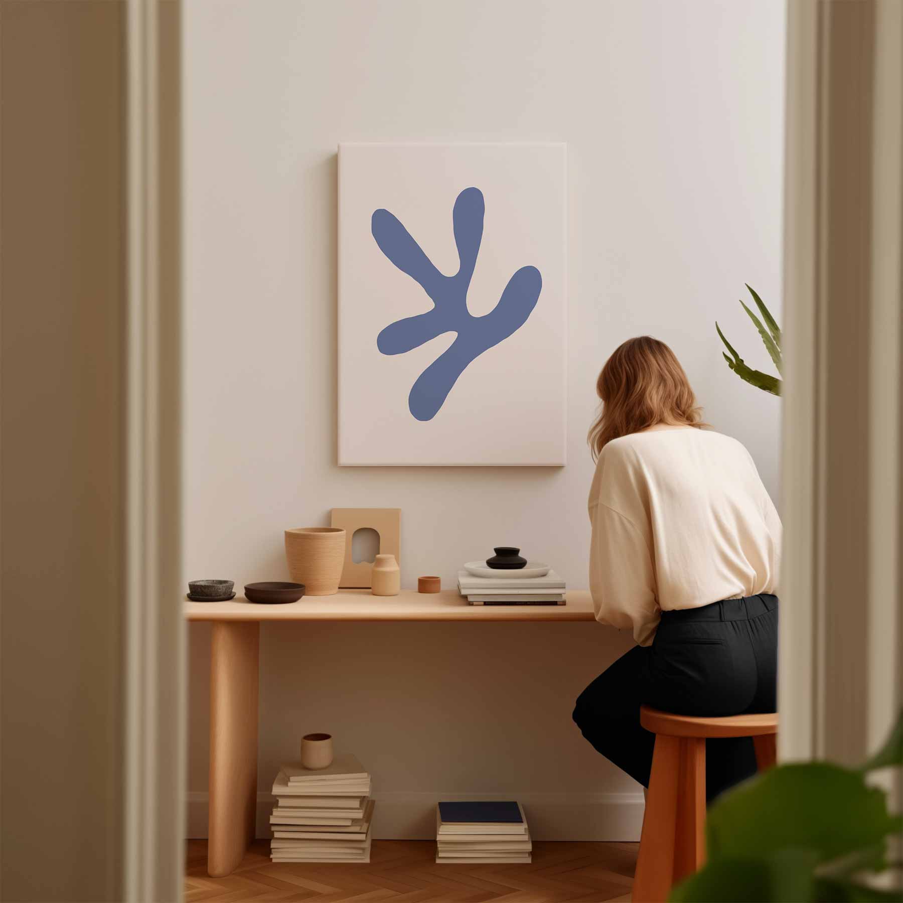 Abstracte Vormen in Blauw Kunstwerk-canvas-dibond-plexiglas-wanddecoratie-WallArtistic