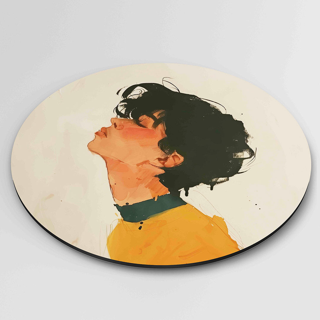 Portret met oranje en zwart Muurcirkel