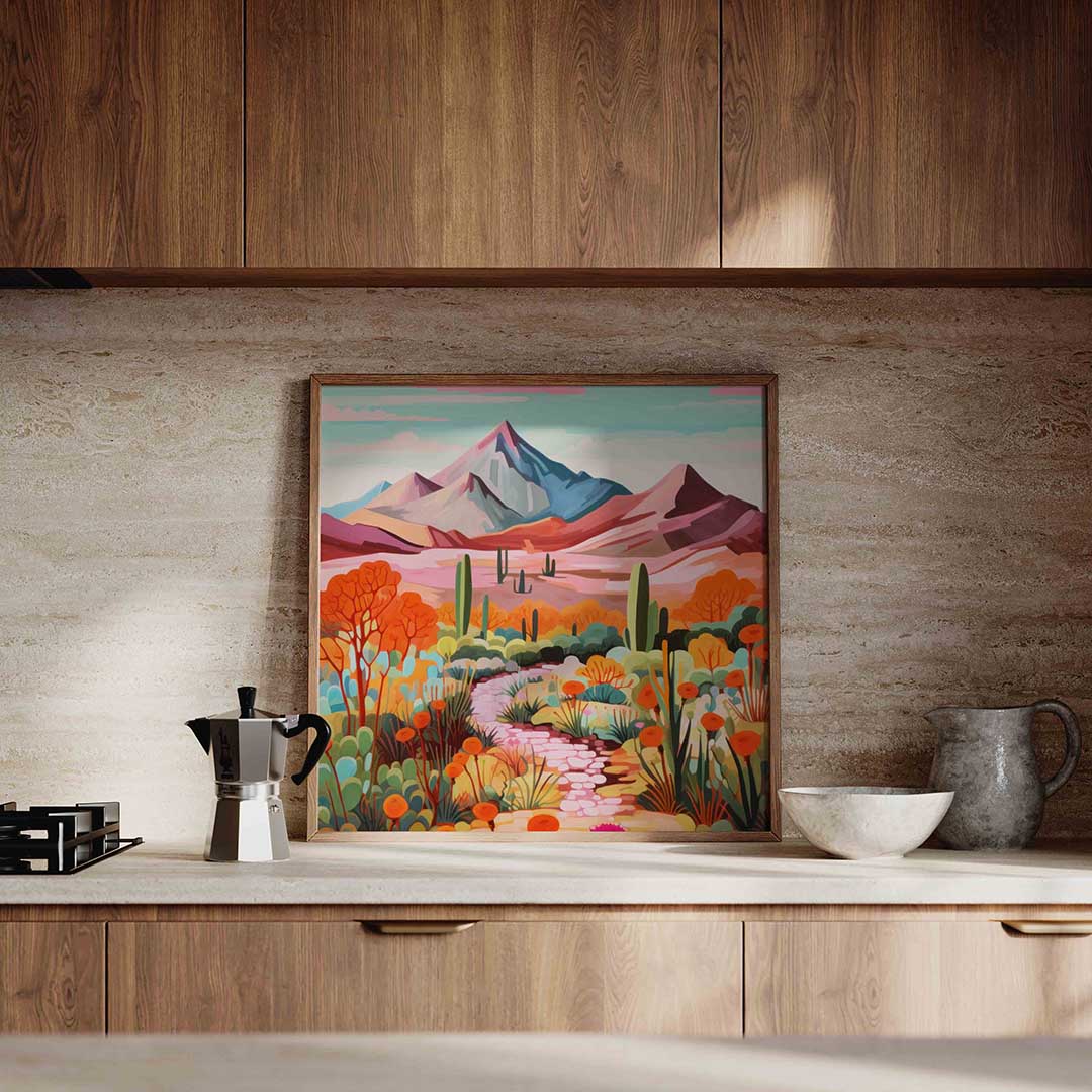Berglandschap met cactussen Poster