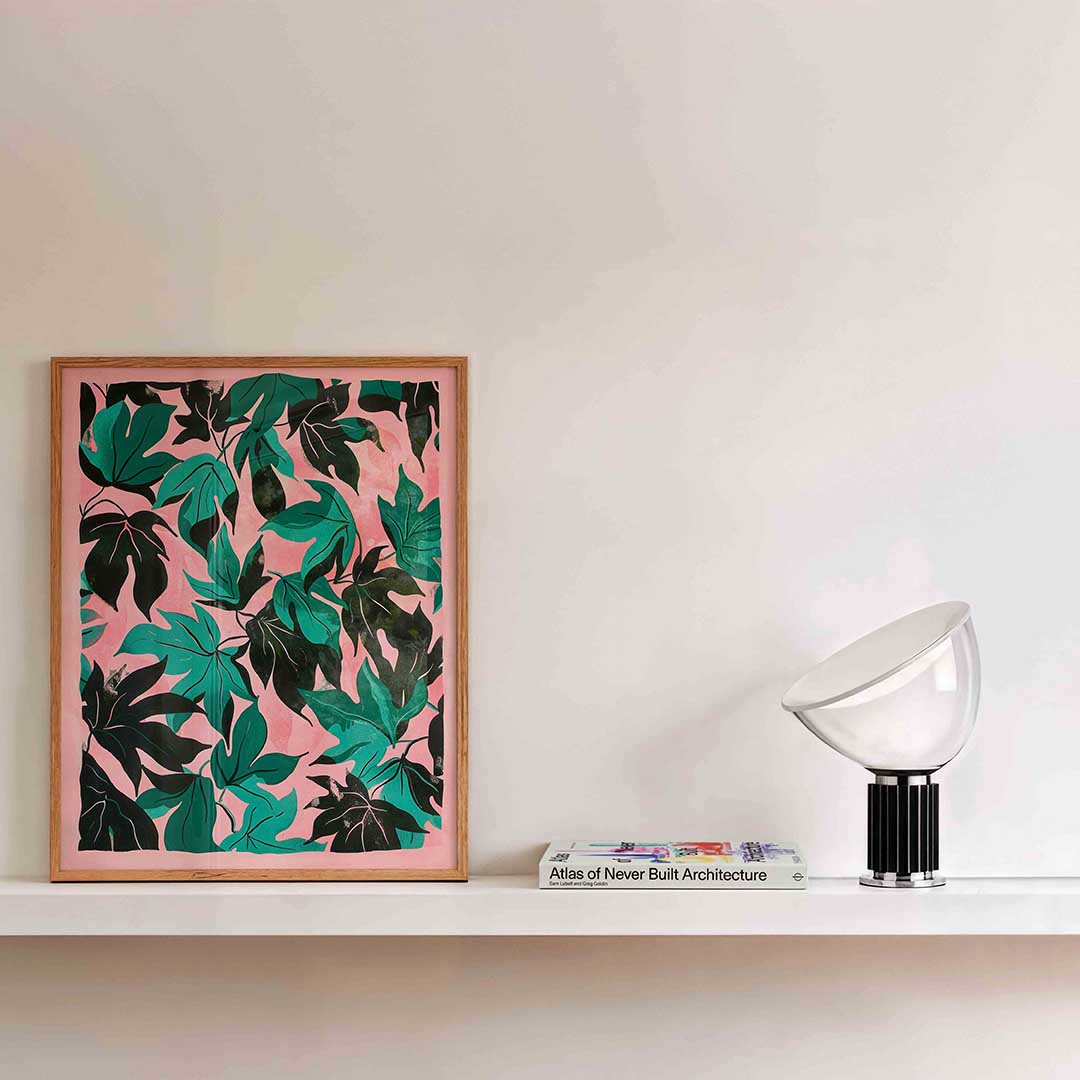 Bladeren op roze achtergrond Poster