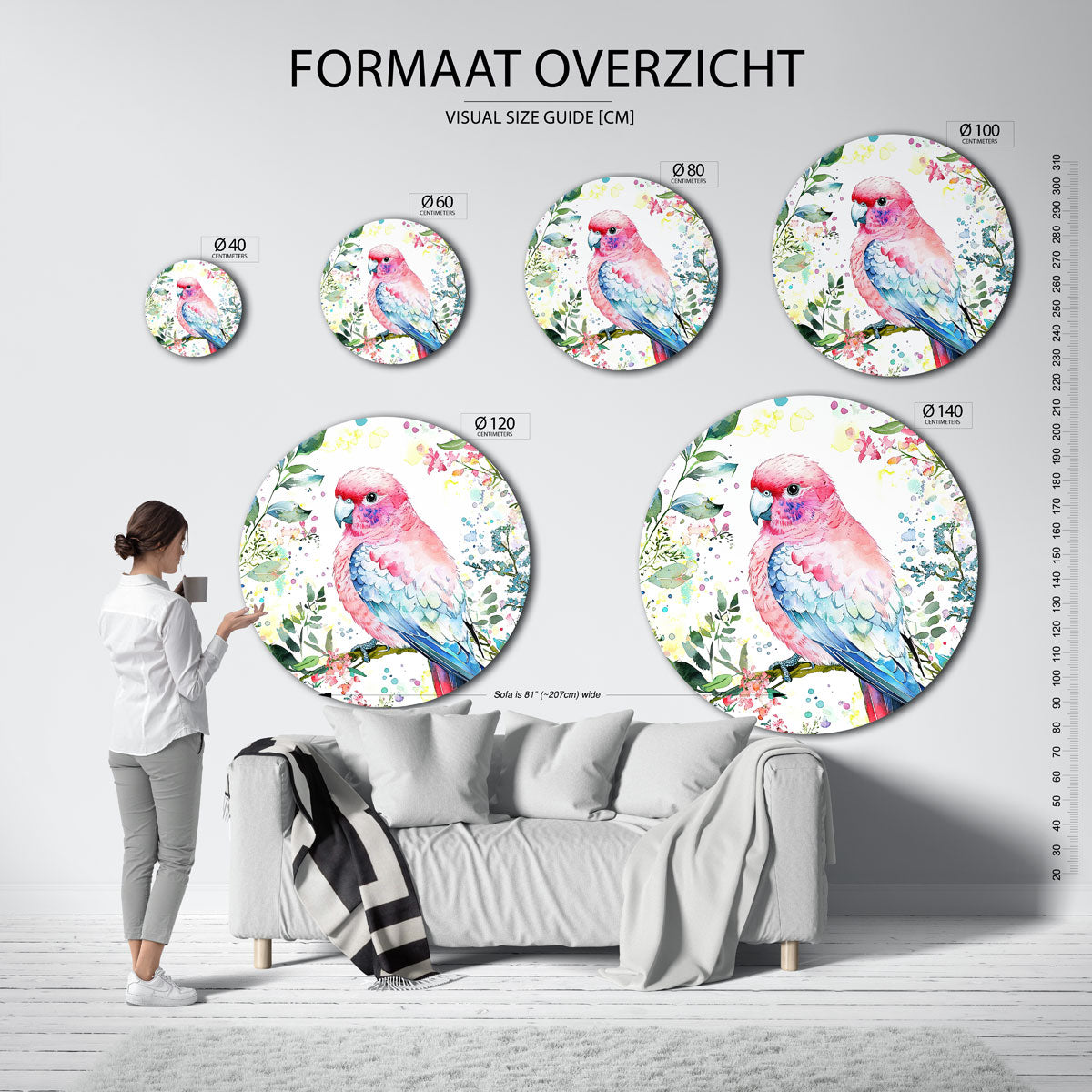 Papegaai en bloemen Muurcirkel